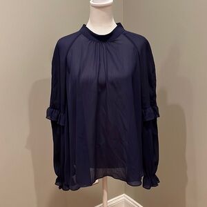 OVS Purple Semi-Sheer Long Sleeve Blouse Size Large